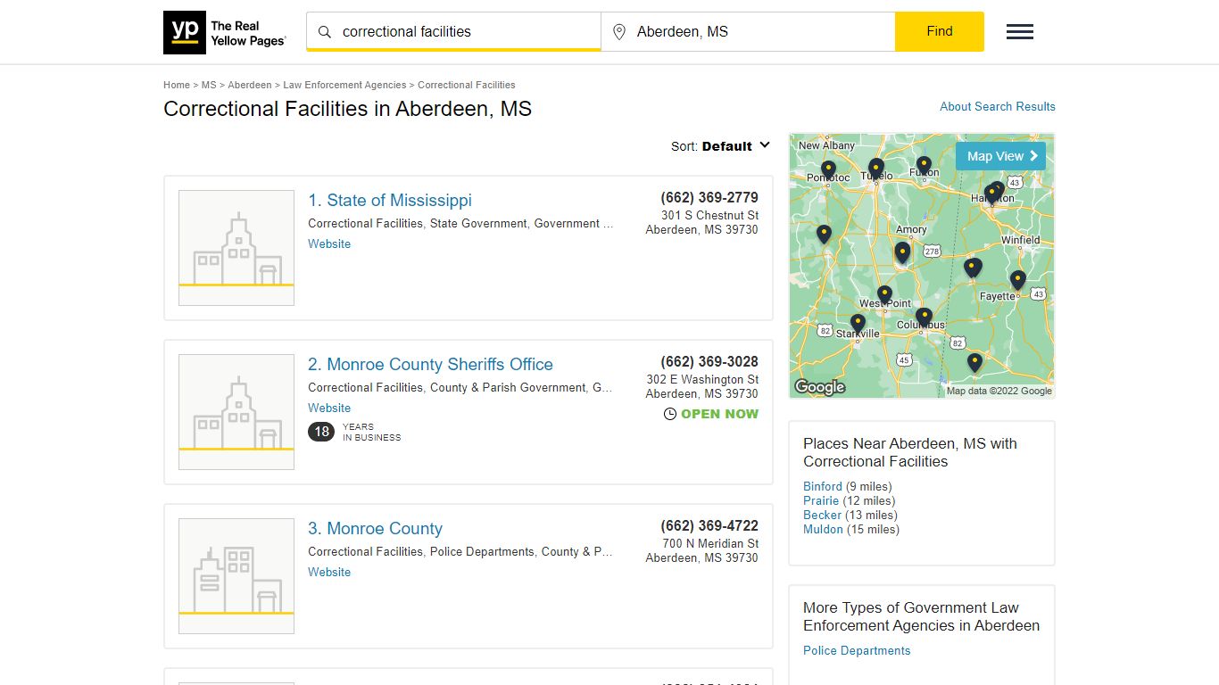 Correctional Facilities in Aberdeen, MS - Yellow Pages